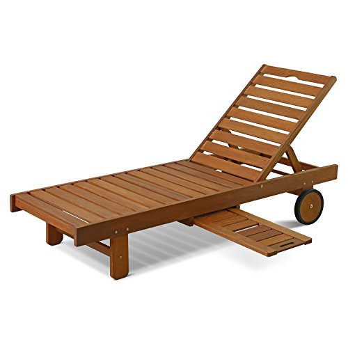 Furinno Teak Oil Sun Lounger with Tray