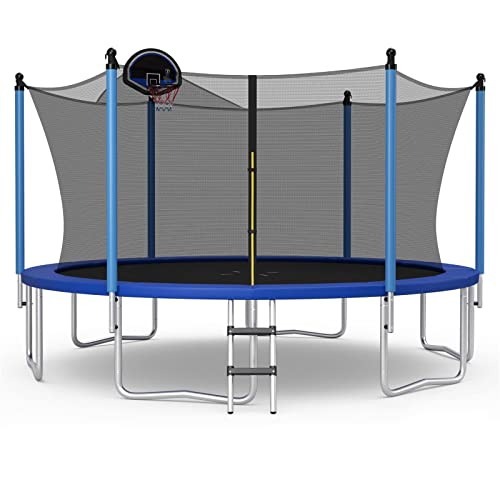 Giantex 14Ft Enclosed Trampoline with Basketball Hoop and Safety Features