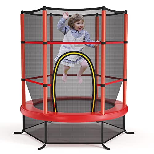 Giantex 55'' Mini Kids Trampoline with Safety Enclosure Net - Red