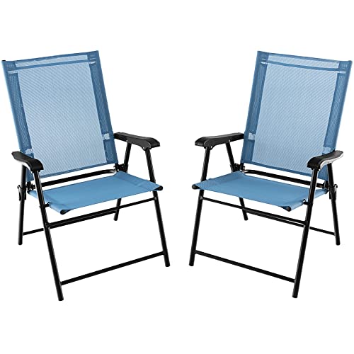 Giantex Portable Folding Patio Chairs Set of 2, Blue