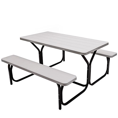 Giantex Outdoor All-Weather Picnic Table Bench Set - White