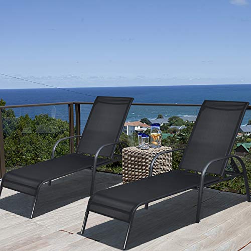 Adjustable Outdoor Chaise Lounge Set, Folding Recliner Chairs - Black