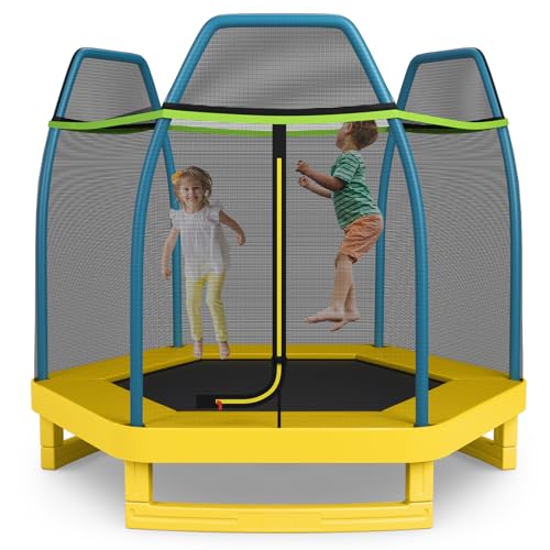 Goplus 7FT Kids Trampoline, ASTM Approved, Blue&Yellow