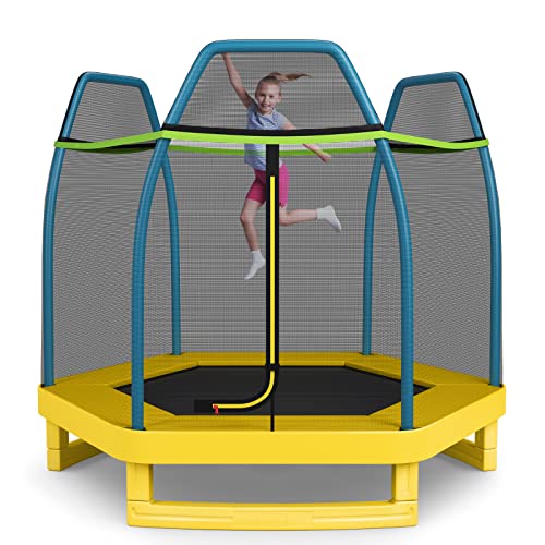 GYMAX Kids Trampoline 7FT with Safety Enclosure Net
