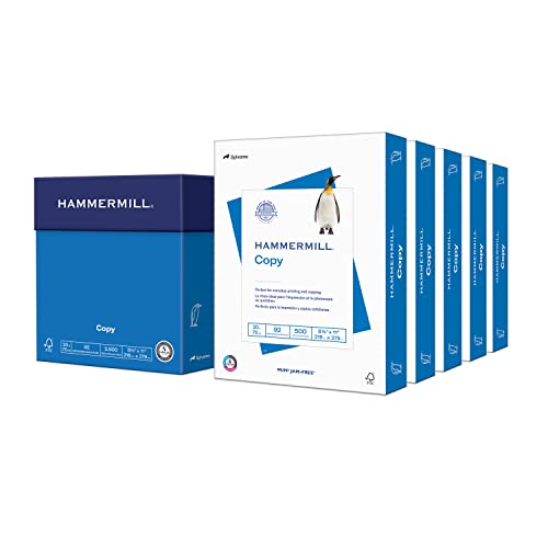 Hammermill 20 lb Copy Paper, 8.5 x 11 - 5 Ream (2,500 Sheets), Made in USA