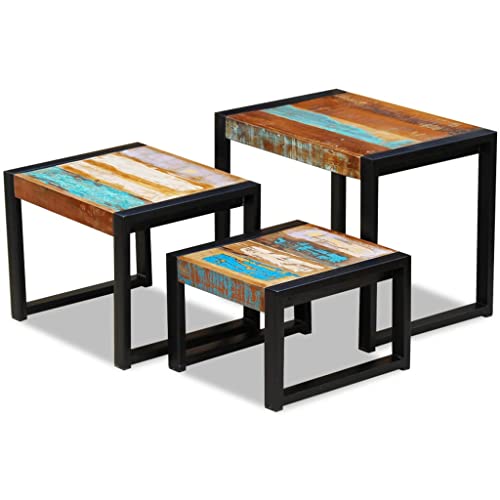 Handmade Retro Nesting Tables Set - Reclaimed Wood Coffee Tables