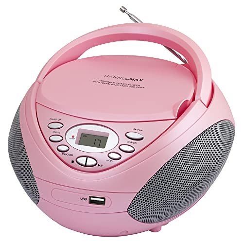 HANNLOMAX HX-326CD Portable CD/MP3 Player with AM/FM Radio and USB Port (Pink)