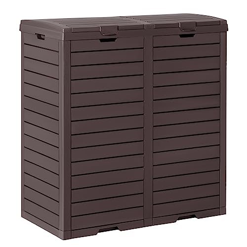 Outdoor 80 Gallon Resin Dual Waste Bins with Lid and Drip Tray