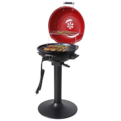 Portable Electric BBQ Grill for Indoor/Outdoor Grilling - 1600W (Red)