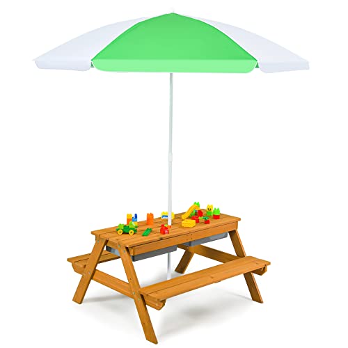 HONEY JOY 4-in-1 Cedar Picnic Table with Umbrella
