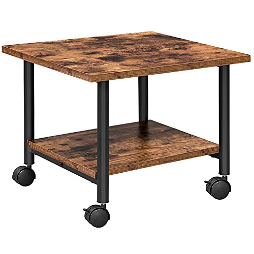Industrial 2-Tier Printer Stand with Wheels, Rustic Brown and Black