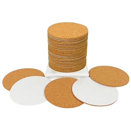 Hosawtek 40 Pack Self-Adhesive Cork Round Coasters for DIY Crafts