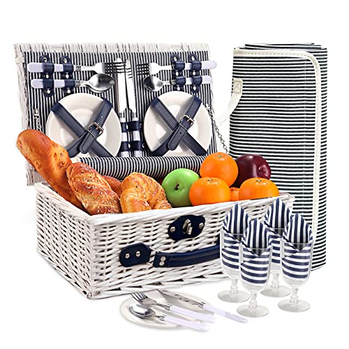 HYBDAMAI Picnic Basket Set with Waterproof Blanket and Insulated Cooler