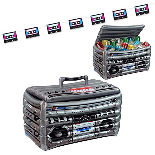 Inflatable Boom Box Cooler and Cassette Tape Streamer - 80s Hip Hop Party Decor