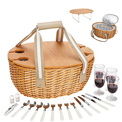 Insulated Wicker Hamper with Foldable Table