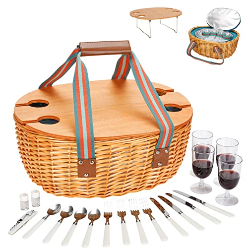 Insulated Wicker Hamper with Folding Table