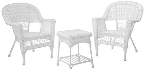 Jeco 3 Piece Wicker Chair and End Table Set without Cushion, White
