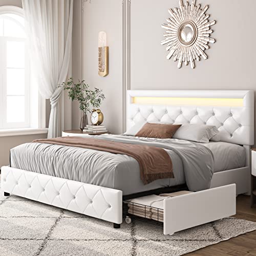 Keyluv Full Size Upholstered LED Bed Frame