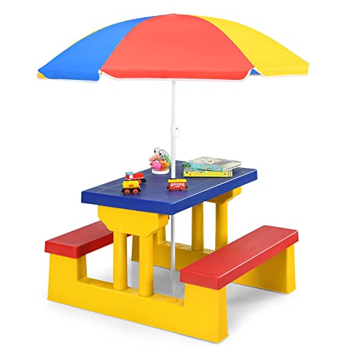 Kids Picnic Table Set with Removable Umbrella