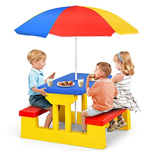 Kids Portable Picnic Table with Umbrella