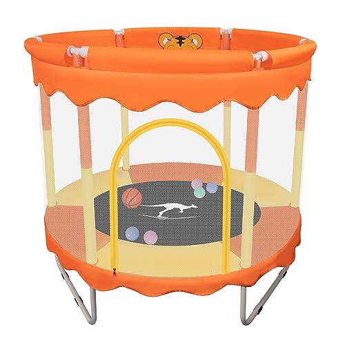 Kids Trampoline with Basketball Hoop & Enclosure Net