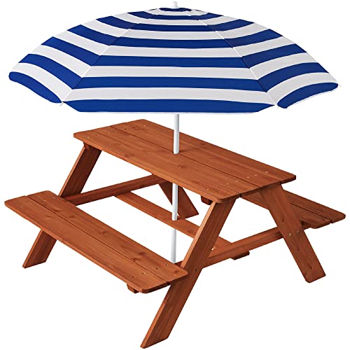 Kids Wooden Picnic Table with Umbrella