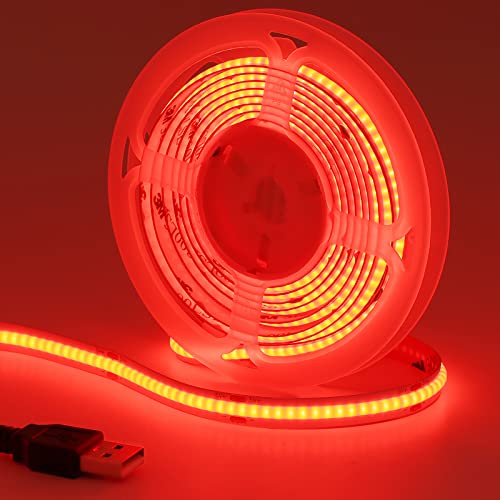 KXZM USB COB Red LED Strip Light 6.6ft/2M 640LEDs IP20 Indoor