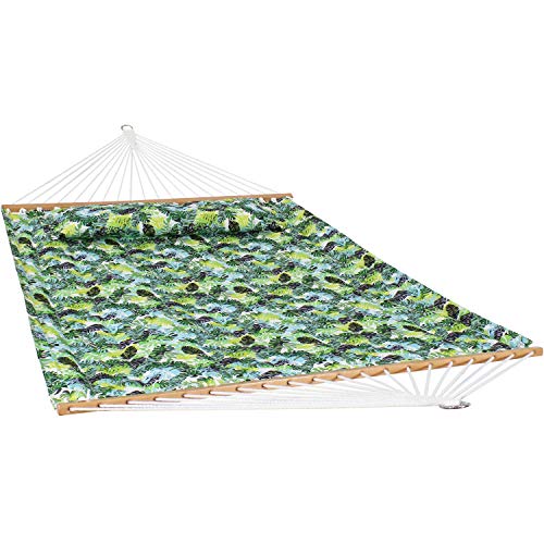 Large Modern Cloth Hammock with Metal S Hooks and Hanging Chains - Tropical Greenery