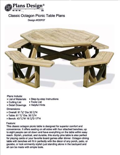 Large Octagon Picnic Table/Bench Woodworking Plan
