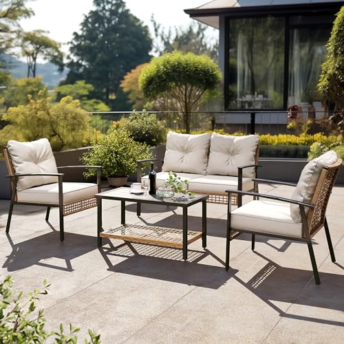 LAUSAINT HOME 4-Piece Patio Set with Cushioned Seating and Storage Coffee Table