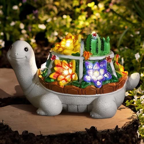 LESES Solar Garden Statue Outdoor Clearance Turtle Statues Garden Decor for Outside, Cute Turtle Figurines with LED Lights Lawn Ornaments Decorations for Patio Yard