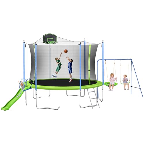 Lyromix 14FT Trampoline with Slide and Swings