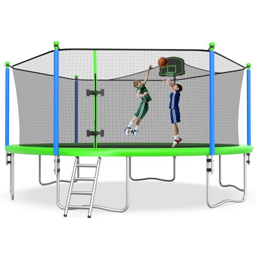 Lyromix 16FT Trampoline with Enclosure & Basketball Hoop
