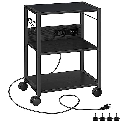 3-Tier Mobile Printer Stand with Power Outlets and USB Ports
