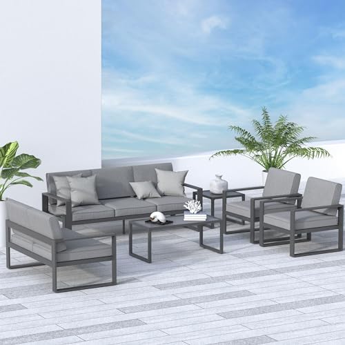 May in Color 6 Pieces Aluminum Patio Furniture Set, Modern Metal Outdoor Conversation Set