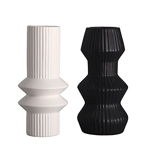Modern Black and White Ceramic Vase - Set of 2