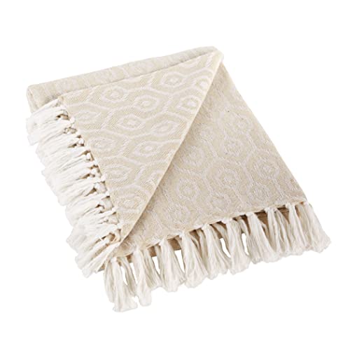 Modern Cotton Geometric Blanket Throw with Fringe