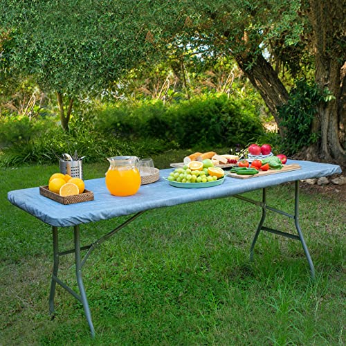 moty Waterproof Fitted Polyester Outdoor Tablecloth for Rectangle Picnic Tables