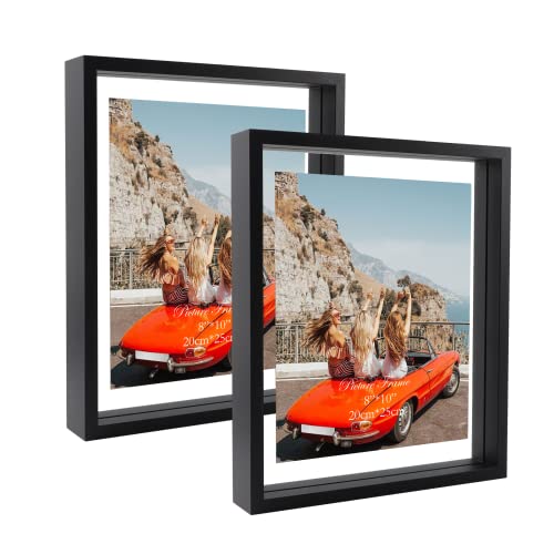 N/A+ Trwcrt 2 Pack 8x10 Floating Picture Frame, Double Glass Picture Frames Display up to 10 x 12 photos for Desktop or Wall Hanging, Black