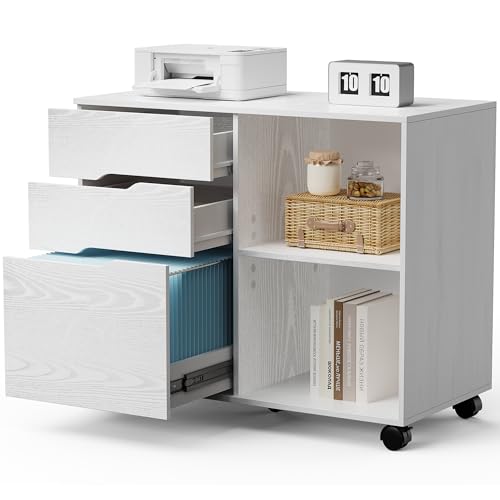OLIXIS 3 Drawer Storage Cabinet with Shelves, White