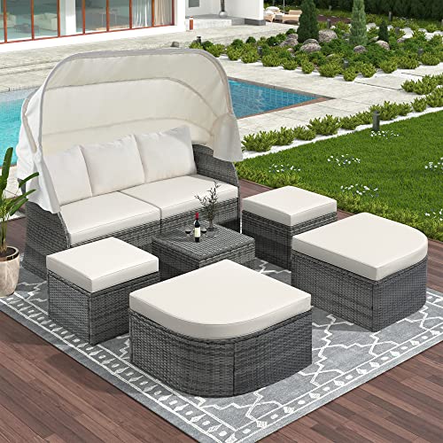 Outdoor Patio Daybed Sunbed with Retractable Canopy