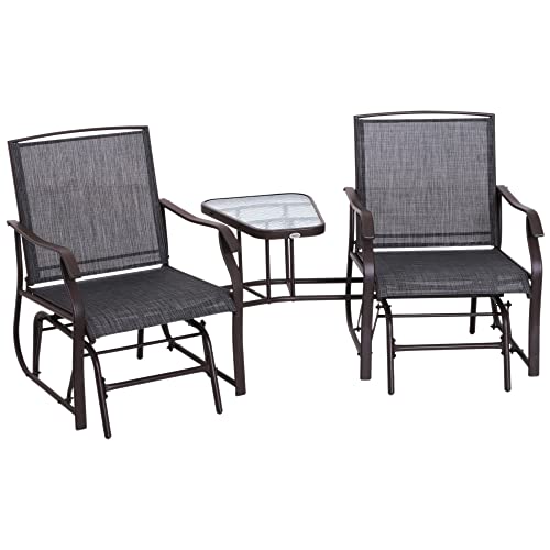 Outsunny 2-Seat Outdoor Glider Chairs with Table, Gray