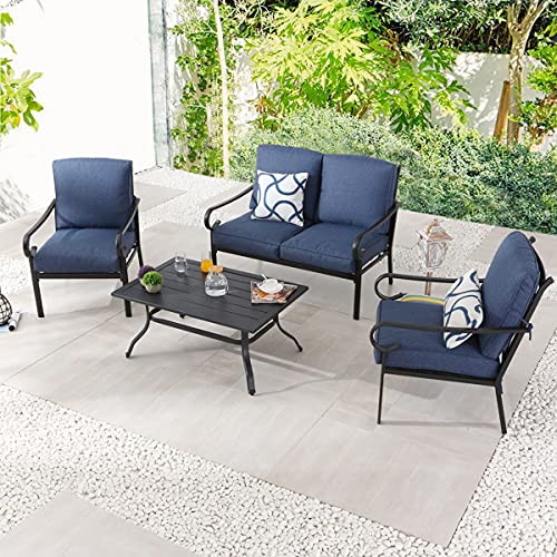 4-Piece PatioFestival Outdoor Sofa Set with 6.3" Cushion in Denim Blue