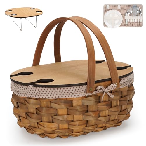 4-Person Wicker Picnic Basket with Table & Cutlery Kit