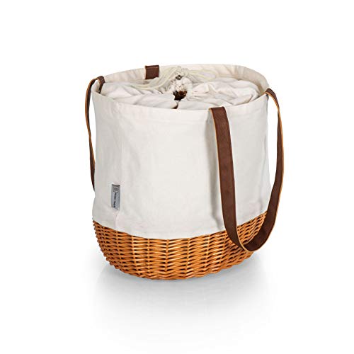 Coronado Canvas and Willow Basket Tote, Beige Canvas by PICNIC TIME