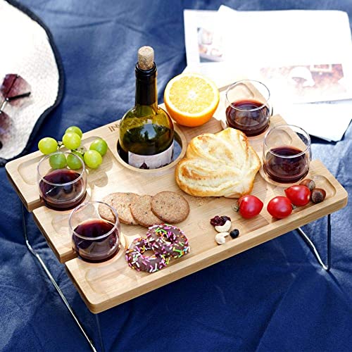 Portable Picnic Table with Wine Glass and Bottle Holder