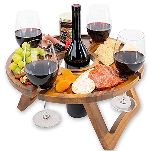 Curawood Folding Wine Picnic Table with Glass Holder