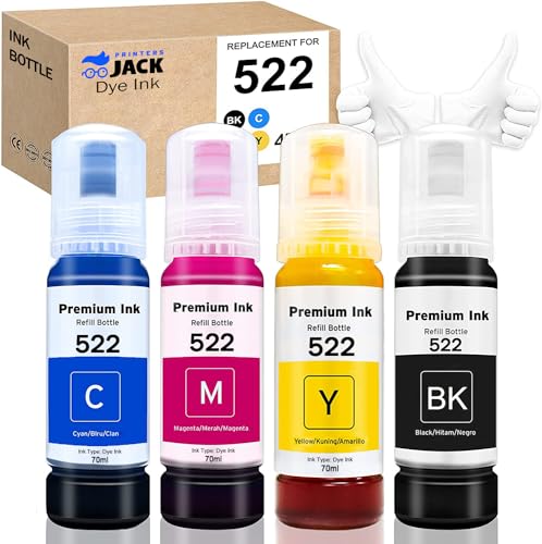 Printers Jack Epson T522 Refill Ink Bottle Kit, 4 Pack
