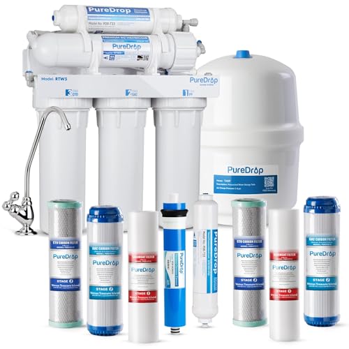 PureDrop 5 Stage RO Water Filter System with Extra Filters, 50GPD, White