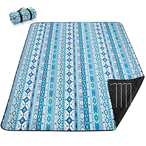 Teal Boho Waterproof Outdoor Picnic Blanket 83x79”